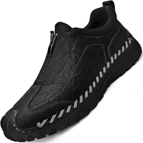 Men's Leather Loafers Italian Handmade Zipper Non-Slip Waterproof Casual Shoes Outdoor Sports Shoes Fashion Hiking Shoes