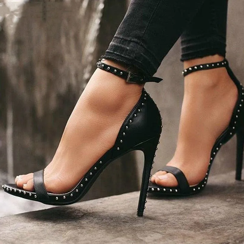 Studded Leather High Heels