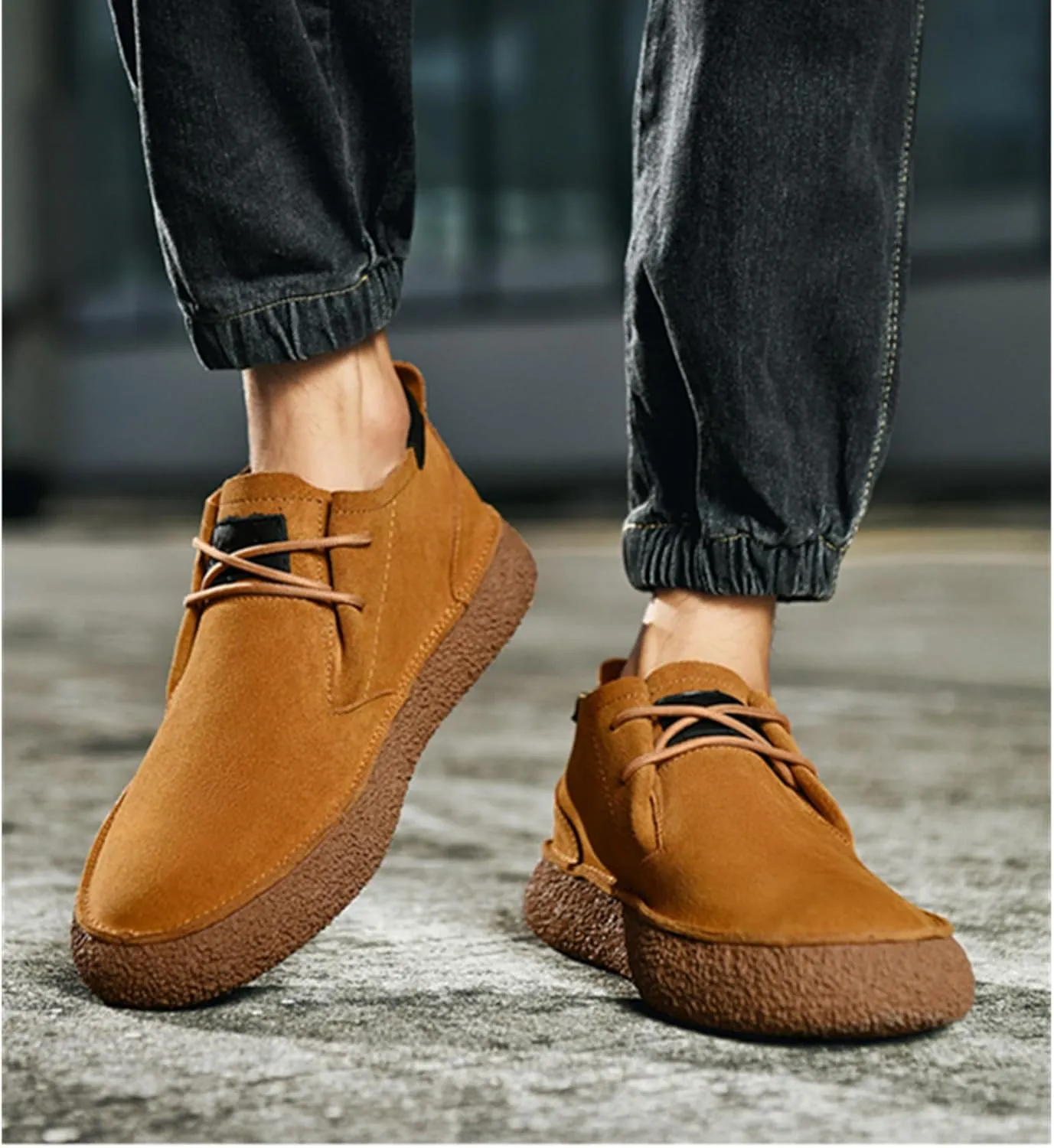 SywzX&xfybz Cow Suede Men's Casual Loafers Anti Slip Soft Soled Driving Shoes Men's Leather Shoes