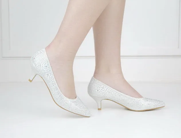 Terana diamante embellished low heel 5cm courts white