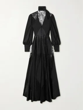 Valtese tie-neck Chantilly lace and satin-trimmed silk-crepe gown