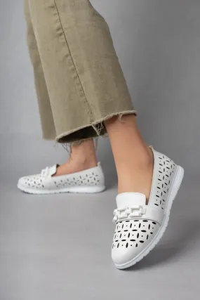 Women's Leather Lightweight Comfortable White Ballerina