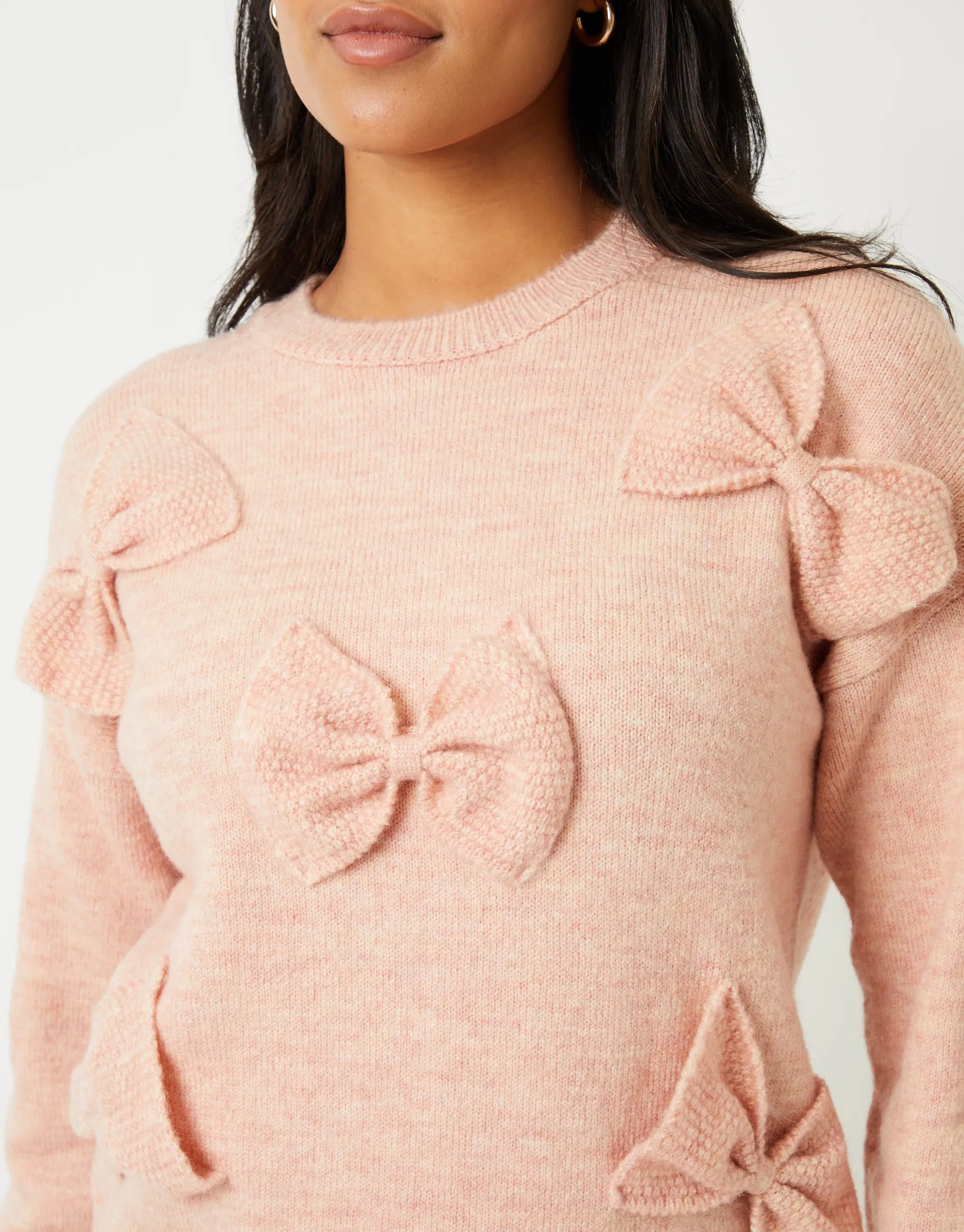Women's Pink Bow Appliqué Knitted Jumper
