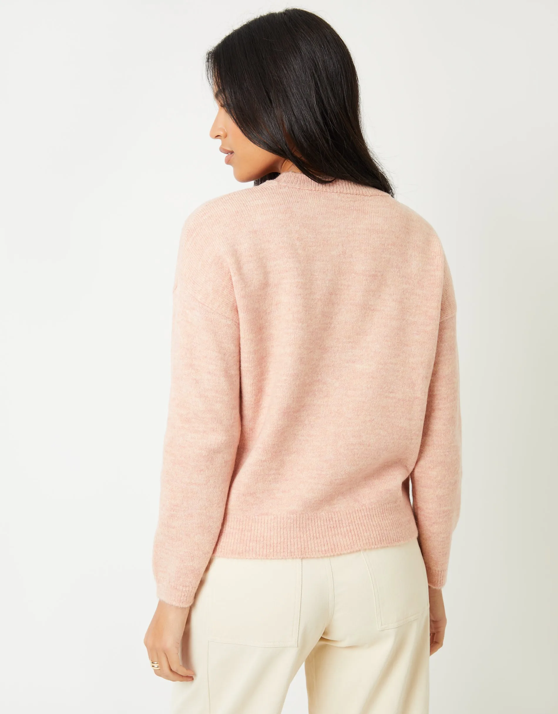 Women's Pink Bow Appliqué Knitted Jumper