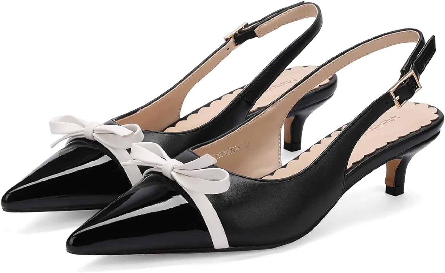 Women's Slingback Heels with Bow Cute Pumps with Pointy Toe Cap 2" Stiletto Kitten Heels for Designer Comfy Dress Shoes