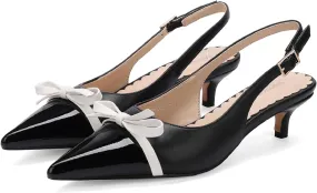 Women's Slingback Heels with Bow Cute Pumps with Pointy Toe Cap 2" Stiletto Kitten Heels for Designer Comfy Dress Shoes