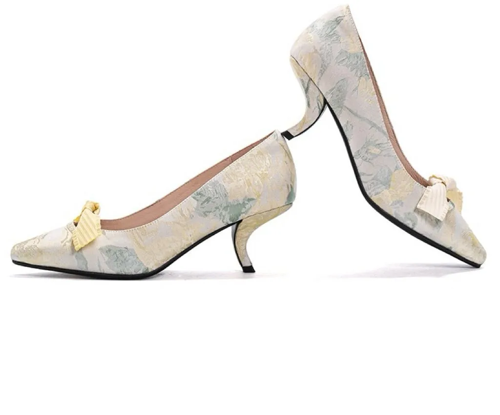 Yellow Regency Heels and Lolita Mules - Lolita Shoes with Bow